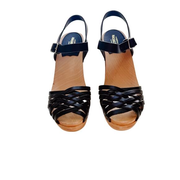 Swedish Hasbeens Woven Clog Sandals 36 US 6 Black Heeled Shoes Boho - Picture 2 of 10
